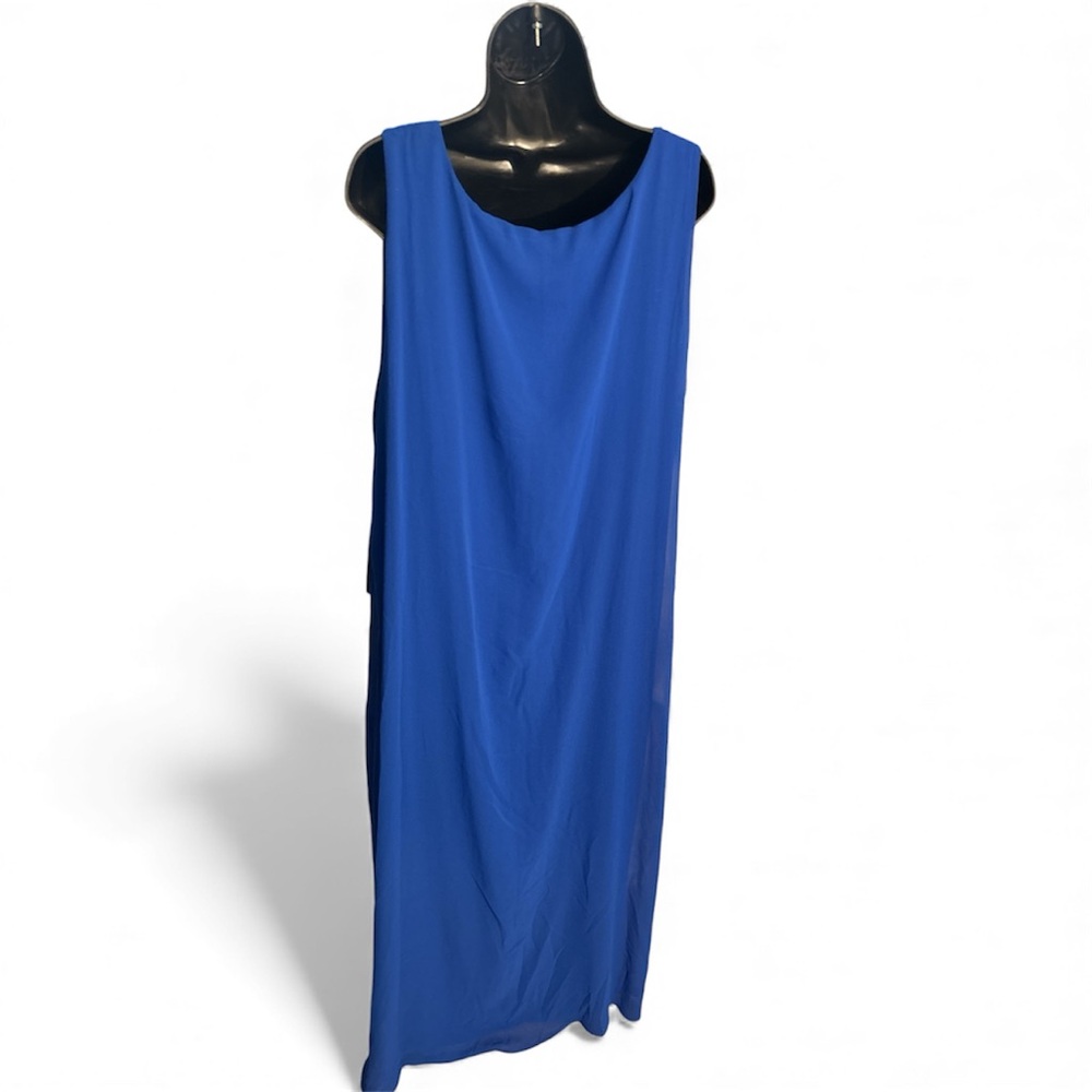 JM COLLECTION Deep Cobalt Chiffon Overlay Sleeveless Dress - Picture 4 of 5